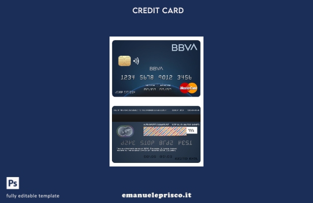 modello di carta mastercard bancaria Colombia BBVA in stile verificato